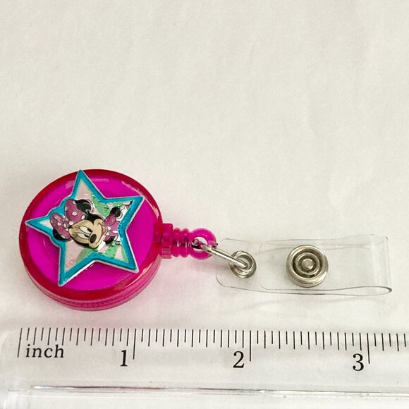 Disney Minnie Mouse Charm ID Badge Holder Lanyard Retractable Reel Pink Dots - Picture 5 of 5